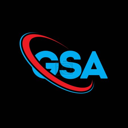 Téléchargez les illustrations : Logo GSA. Lettre de la GSA. GSA lettre logo design. Initiales Logo GSA lié au logo monogramme cercle et majuscule. Typographie GSA pour la marque technologique, commerciale et immobilière. - en licence libre de droit