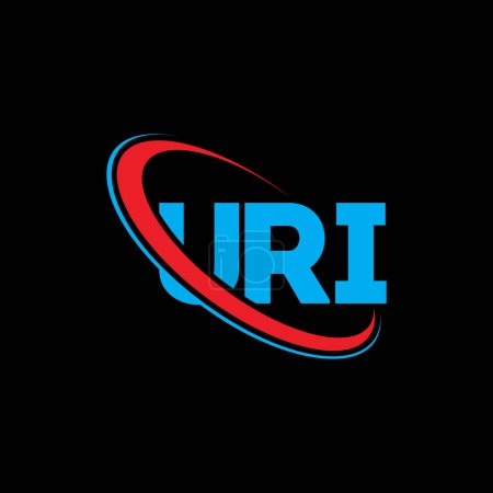 Ilustración de Logo del URI. Carta URI. Diseño del logotipo de la letra URI. Inicial logotipo URI vinculado con el círculo y el logotipo monograma en mayúsculas. Tipografía URI para marca tecnológica, empresarial e inmobiliaria. - Imagen libre de derechos