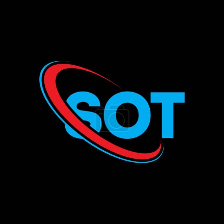 Illustration for SOT logo. SOT letter. SOT letter logo design. Initials SOT logo linked with circle and uppercase monogram logo. SOT typography for technology, business and real estate brand. - Royalty Free Image