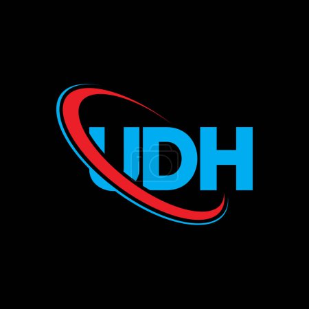 Illustration for UDH logo. UDH letter. UDH letter logo design. Initials UDH logo linked with circle and uppercase monogram logo. UDH typography for technology, business and real estate brand. - Royalty Free Image