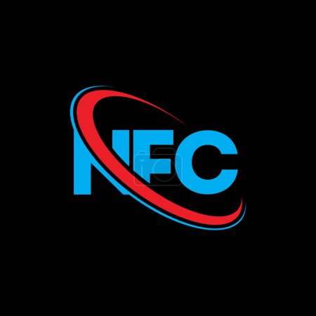 Ilustración de Logo de NFC. Carta de la NFC. Diseño del logotipo de la letra NFC. Logotipo inicial de NFC vinculado con el círculo y el logotipo del monograma en mayúsculas. Tipografía NFC para marca tecnológica, empresarial e inmobiliaria. - Imagen libre de derechos