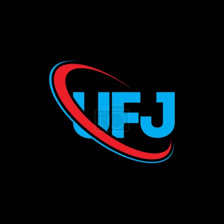 Illustration for UFJ logo. UFJ letter. UFJ letter logo design. Initials UFJ logo linked with circle and uppercase monogram logo. UFJ typography for technology, business and real estate brand. - Royalty Free Image