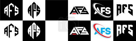 Téléchargez les illustrations : AFS letter logo design in six style. AFS polygon, circle, triangle, hexagon, flat and simple style with black and white color variation letter logo set in one artboard. AFS minimalist and classic logo - en licence libre de droit
