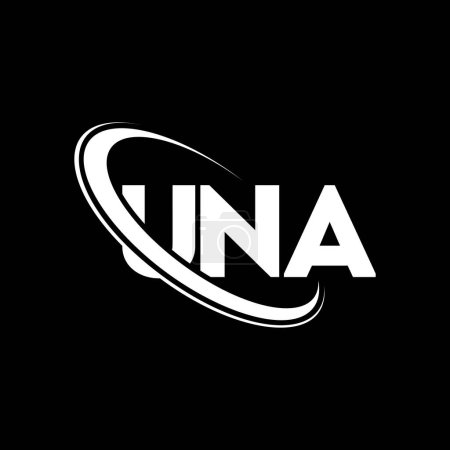 Illustration for UNA logo. UNA letter. UNA letter logo design. Initials UNA logo linked with circle and uppercase monogram logo. UNA typography for technology, business and real estate brand. - Royalty Free Image