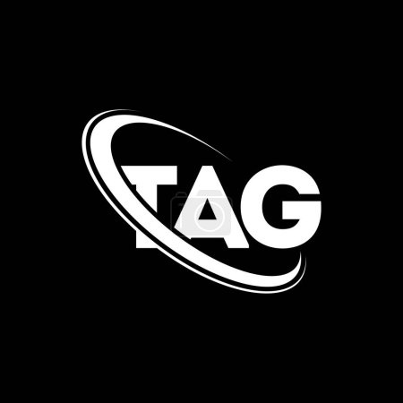 Ilustración de Logo del TAG. Carta del TAG. Diseño del logotipo de la letra TAG. Logo inicial del TAG vinculado con el logotipo del círculo y del monograma en mayúsculas. Tipografía TAG para marca tecnológica, empresarial e inmobiliaria. - Imagen libre de derechos