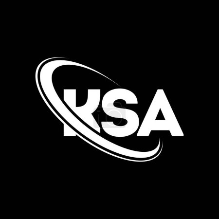 Ilustración de Logo de KSA. Carta de la KSA. Diseño del logotipo de la letra KSA. Logotipo inicial de KSA vinculado con el logotipo del círculo y del monograma en mayúsculas. Tipografía KSA para marca tecnológica, empresarial e inmobiliaria. - Imagen libre de derechos