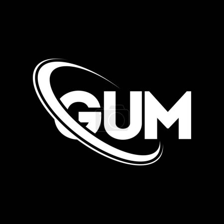 Illustration for GUM logo. GUM letter. GUM letter logo design. Initials GUM logo linked with circle and uppercase monogram logo. GUM typography for technology, business and real estate brand. - Royalty Free Image