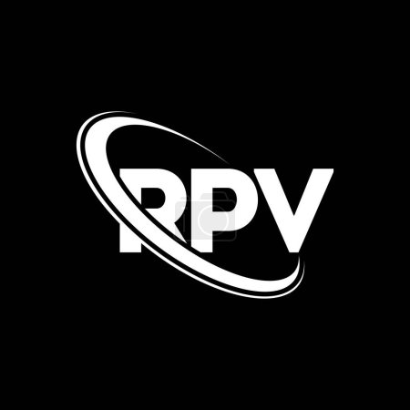 Ilustración de Logo del RPV. Carta del RPV. Diseño del logotipo de la carta RPV. Logotipo inicial del RPV vinculado con el círculo y el logotipo del monograma en mayúsculas. Tipografía RPV para marca tecnológica, empresarial e inmobiliaria. - Imagen libre de derechos