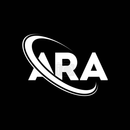 Ilustración de Logo ARA. Carta ARA. Diseño del logotipo de la letra ARA. Inicial logo ARA vinculado con círculo y logo monograma en mayúsculas. Tipografía ARA para marca tecnológica, empresarial e inmobiliaria. - Imagen libre de derechos