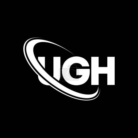 Ilustración de Logotipo UGH. Carta de UGH. Diseño del logotipo de la letra UGH. Logotipo inicial de UGH vinculado con el círculo y el logotipo del monograma en mayúsculas. Tipografía UGH para marca tecnológica, empresarial e inmobiliaria. - Imagen libre de derechos