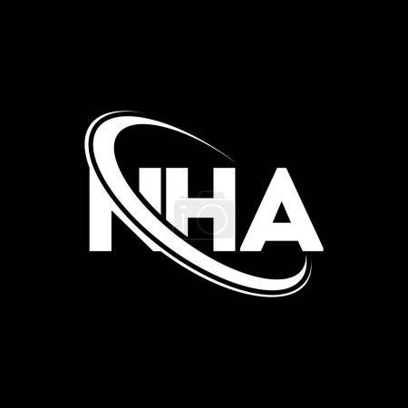 Ilustración de Logo de NHA. Carta de la NHA. Diseño del logotipo de la letra NHA. Logotipo inicial de NHA vinculado con el círculo y el logotipo del monograma en mayúsculas. Tipografía NHA para marca tecnológica, empresarial e inmobiliaria. - Imagen libre de derechos
