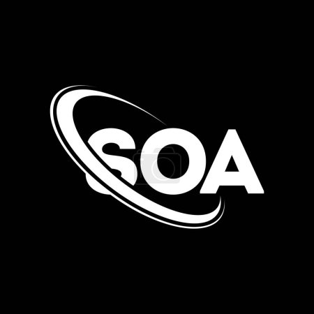Ilustración de Logo de SOA. Carta de SOA. Diseño del logotipo de la letra SOA. Inicial logotipo SOA vinculado con el círculo y el logotipo del monograma en mayúsculas. Tipografía SOA para marca tecnológica, empresarial e inmobiliaria. - Imagen libre de derechos