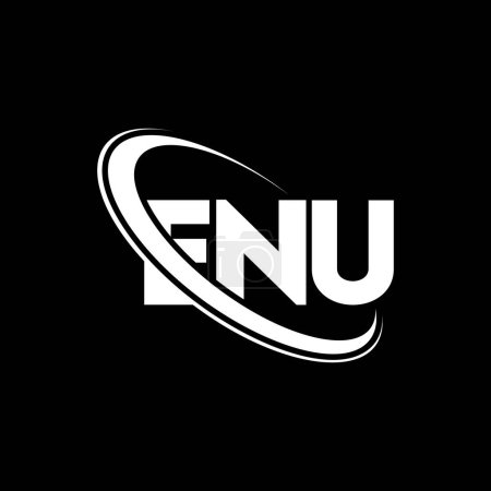 Illustration for ENU logo. ENU letter. ENU letter logo design. Initials ENU logo linked with circle and uppercase monogram logo. ENU typography for technology, business and real estate brand. - Royalty Free Image