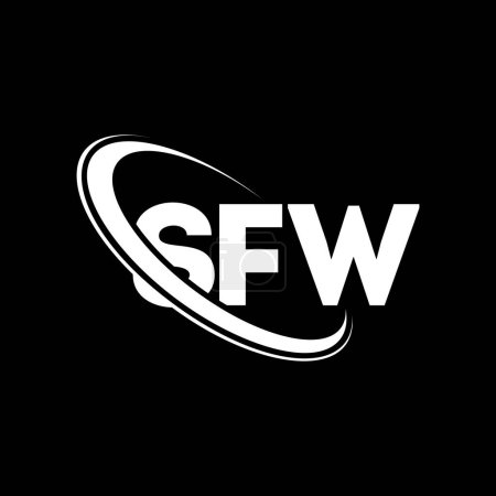 Ilustración de Logo de SFW. Carta de SFW. Diseño del logotipo de la letra SFW. Logo inicial de SFW vinculado con el logotipo del círculo y del monograma en mayúsculas. Tipografía SFW para marca tecnológica, empresarial e inmobiliaria. - Imagen libre de derechos