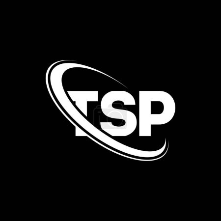 Illustration for TSP logo. TSP letter. TSP letter logo design. Initials TSP logo linked with circle and uppercase monogram logo. TSP typography for technology, business and real estate brand. - Royalty Free Image