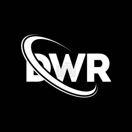 Ilustración de Logo de DWR. Carta DWR. Diseño del logotipo de la letra DWR. Logo inicial de DWR vinculado con el logotipo del círculo y del monograma en mayúsculas. Tipografía DWR para marca tecnológica, empresarial e inmobiliaria. - Imagen libre de derechos