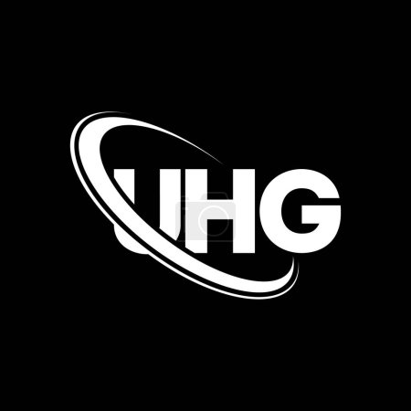 Ilustración de Logotipo UHG. Carta de UHG. Diseño del logotipo de la letra UHG. Logotipo inicial de UHG vinculado con el círculo y el logotipo del monograma en mayúsculas. Tipografía UHG para marca tecnológica, empresarial e inmobiliaria. - Imagen libre de derechos