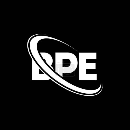 Ilustración de Logotipo BPE. Carta de la BPE. Diseño del logotipo de la letra BPE. Logotipo inicial de BPE vinculado con el logotipo del círculo y del monograma en mayúsculas. Tipografía BPE para marca tecnológica, empresarial e inmobiliaria. - Imagen libre de derechos