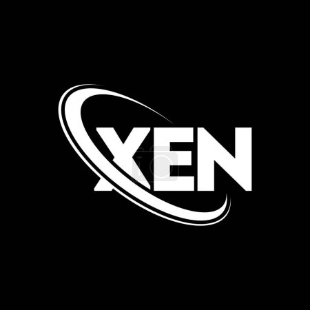 Illustration for XEN logo. XEN letter. XEN letter logo design. Initials XEN logo linked with circle and uppercase monogram logo. XEN typography for technology, business and real estate brand. - Royalty Free Image