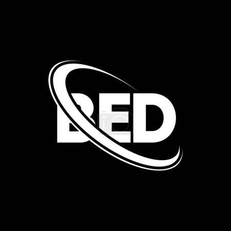 Ilustración de Logo de la cama. Carta a la cama. Diseño del logotipo de la letra BED. Logo BED inicial vinculado con el logotipo del círculo y del monograma en mayúsculas. Tipografía BED para marca tecnológica, empresarial e inmobiliaria. - Imagen libre de derechos