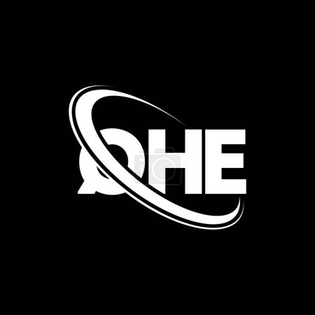 Illustration for QHE logo. QHE letter. QHE letter logo design. Initials QHE logo linked with circle and uppercase monogram logo. QHE typography for technology, business and real estate brand. - Royalty Free Image