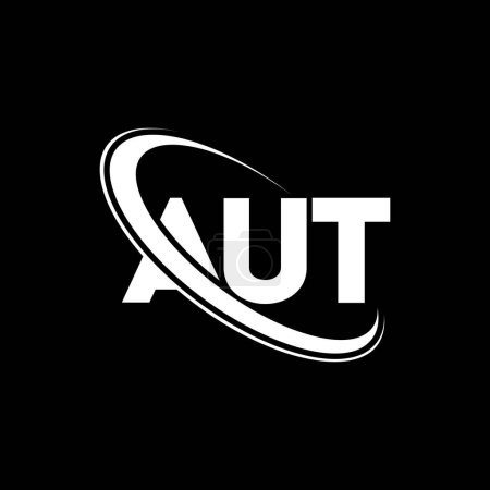 Illustration for AUT logo. AUT letter. AUT letter logo design. Initials AUT logo linked with circle and uppercase monogram logo. AUT typography for technology, business and real estate brand. - Royalty Free Image