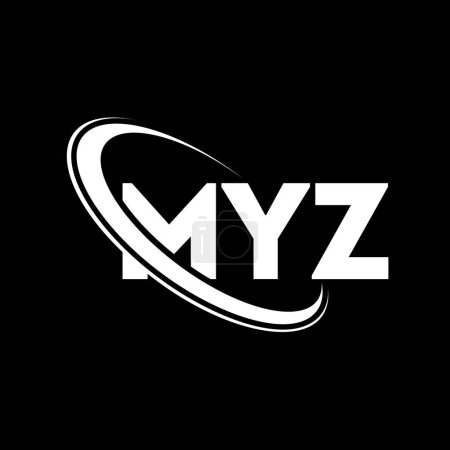 Ilustración de Logo de MYZ. Carta de MYZ. Diseño del logotipo de la letra MYZ. Inicial logo de MYZ vinculado con círculo y logo de monograma en mayúsculas. Tipografía MYZ para marca tecnológica, empresarial e inmobiliaria. - Imagen libre de derechos