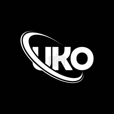 Ilustración de Logotipo UKO. Carta del UKO. Diseño del logotipo de la letra UKO. Logotipo inicial del UKO vinculado con el logotipo del círculo y del monograma en mayúsculas. Tipografía UKO para marca tecnológica, empresarial e inmobiliaria. - Imagen libre de derechos