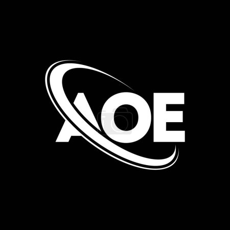Ilustración de Logotipo AOE. Carta AOE. Diseño del logotipo de la letra AOE. Logotipo inicial de AOE vinculado con el círculo y el logotipo del monograma en mayúsculas. Tipografía AOE para marca tecnológica, empresarial e inmobiliaria. - Imagen libre de derechos