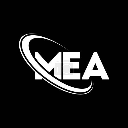 Ilustración de Logo del MEA. Carta de la MEA. Diseño del logotipo de la carta MEA. Logotipo inicial de MEA vinculado con el círculo y el logotipo del monograma en mayúsculas. Tipografía MEA para marca tecnológica, empresarial e inmobiliaria. - Imagen libre de derechos