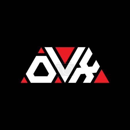 Illustration for OVX triangle letter logo design with triangle shape. OVX triangle logo design monogram. OVX triangle vector logo template with red color. OVX triangular logo Simple, Elegant, and Luxurious Logo. OVX - Royalty Free Image