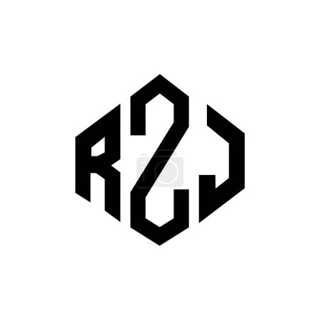 Illustration for RZJ letter logo design with polygon shape. RZJ polygon and cube shape logo design. RZJ hexagon vector logo template white and black colors. RZJ monogram, business and real estate logo. - Royalty Free Image