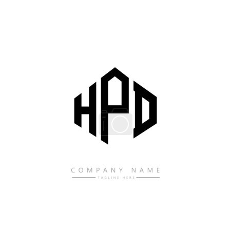 Ilustración de Diseño del logotipo de la letra HPD con forma de polígono. Diseño de logotipo en forma de polígono y cubo HPD. Plantilla de logotipo de hexágono HPD colores blanco y negro. Monograma HPD, logotipo de negocios e inmuebles. - Imagen libre de derechos