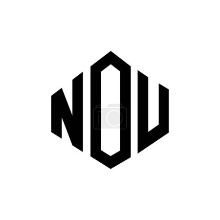 Illustration for NOU letter logo design with polygon shape. NOU polygon and cube shape logo design. NOU hexagon vector logo template white and black colors. NOU monogram, business and real estate logo. - Royalty Free Image