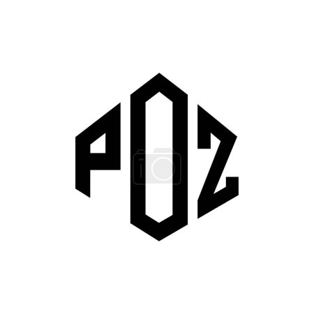 Ilustración de POZ letter logo design with polygon shape. POZ polygon and cube shape logo design. POZ hexagon vector logo template white and black colors. POZ monogram, business and real estate logo. - Imagen libre de derechos