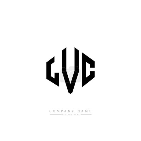Illustration for LVC letter logo design with polygon shape. Cube shape logo design. Hexagon vector logo template white and black colors. Monogram, business and real estate logo. - Royalty Free Image
