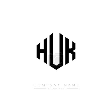 Ilustración de HUK letter logo design with polygon shape. HUK polygon and cube shape logo design. HUK hexagon vector logo template white and black colors. HUK monogram, business and real estate logo. - Imagen libre de derechos