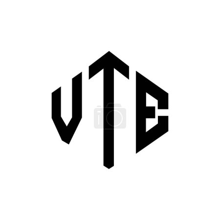 Illustration for VTE letter logo design with polygon shape. VTE polygon and cube shape logo design. VTE hexagon vector logo template white and black colors. VTE monogram, business and real estate logo. - Royalty Free Image