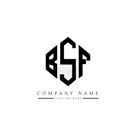 Téléchargez les illustrations : BSF letter logo design with polygon shape. BSF polygon and cube shape logo design. BSF hexagon vector logo template white and black colors. BSF monogram, business and real estate logo. - en licence libre de droit