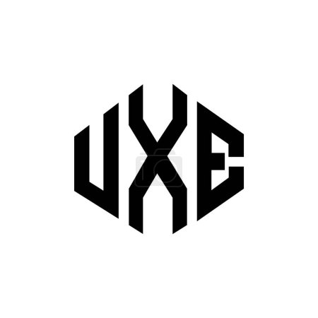 Téléchargez les illustrations : UXE letter logo design with polygon shape. UXE polygon and cube shape logo design. UXE hexagon vector logo template white and black colors. UXE monogram, business and real estate logo. - en licence libre de droit