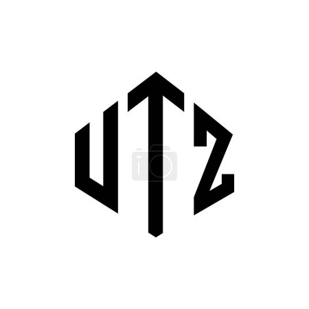 Téléchargez les illustrations : Design de logo de lettre UTZ avec la forme de polygone. UTZ polygone et forme de cube logo design. Modèle de logo vectoriel UTZ hexagone blanc et noir. Monogramme UTZ, logo commercial et immobilier. - en licence libre de droit