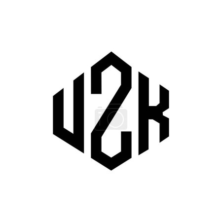Illustration for UZK letter logo design with polygon shape. UZK polygon and cube shape logo design. UZK hexagon vector logo template white and black colors. UZK monogram, business and real estate logo. - Royalty Free Image