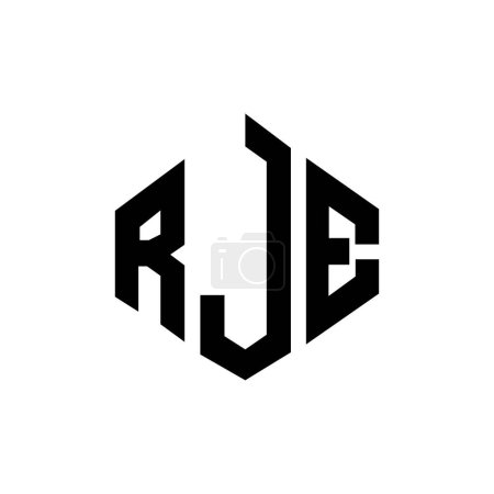 Illustration for RJE letter logo design with polygon shape. RJE polygon and cube shape logo design. RJE hexagon vector logo template white and black colors. RJE monogram, business and real estate logo. - Royalty Free Image