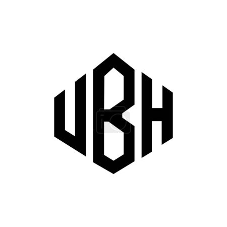 Téléchargez les illustrations : UBH lettre logo design avec forme de polygone. Logo en forme de cube et polygone UBH. Modèle de logo vectoriel UBH hexagone couleurs blanches et noires. Monogramme UBH, logo commercial et immobilier. - en licence libre de droit