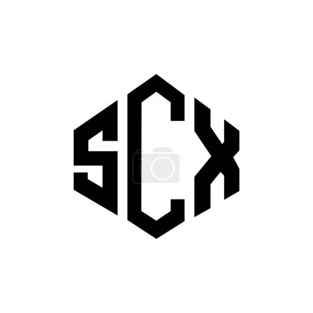 Illustration for SCX letter logo design with polygon shape. SCX polygon and cube shape logo design. SCX hexagon vector logo template white and black colors. SCX monogram, business and real estate logo. - Royalty Free Image