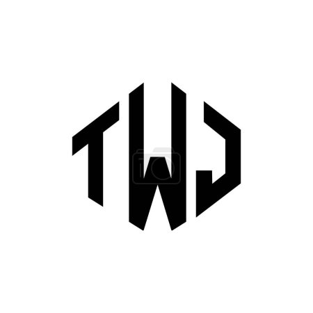 Illustration for TWJ letter logo design with polygon shape. TWJ polygon and cube shape logo design. TWJ hexagon vector logo template white and black colors. TWJ monogram, business and real estate logo. - Royalty Free Image
