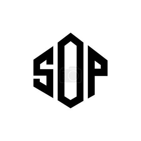 Illustration for SOP letter logo design with polygon shape. SOP polygon and cube shape logo design. SOP hexagon vector logo template white and black colors. SOP monogram, business and real estate logo. - Royalty Free Image