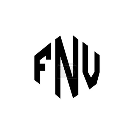Illustration for FNV letter logo design with polygon shape. FNV polygon and cube shape logo design. FNV hexagon vector logo template white and black colors. FNV monogram, business and real estate logo. - Royalty Free Image