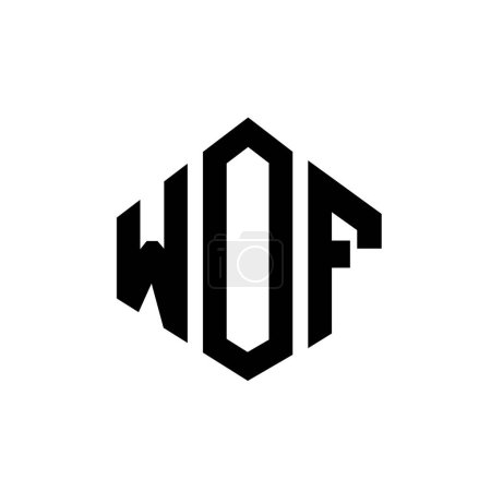 Illustration for WOF letter logo design with polygon shape. WOF polygon and cube shape logo design. WOF hexagon vector logo template white and black colors. WOF monogram, business and real estate logo. - Royalty Free Image
