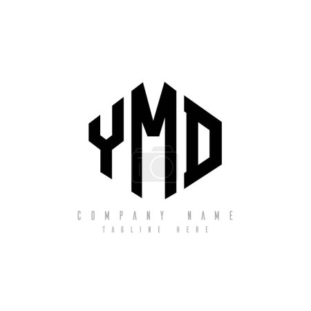 Téléchargez les illustrations : Design de logo de lettre YMD avec forme de polygone. Conception de logo YMD en forme de polygone et cube. Modèle de logo vectoriel hexagonal YMD couleurs blanches et noires. Monogramme YMD, logo commercial et immobilier. - en licence libre de droit